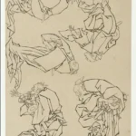 Katsushika Hokusai Five Musicians Playing Drums Poster 1849 Wall Art Painting