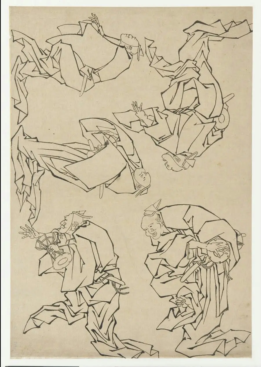 Artist_ Katsushika Hokusai Five musicians playing drums 1760 1849 Katsushika Hokusai Five Musicians Playing Drums Poster 1849 Wall Art Painting - Image 1