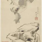 Katsushika Hokusai Hawk and Fish Poster 1849 Wall Art Painting