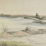 Katsushika Hokusai Landscape Boatman Poling His Raft Poster 1849 Wall Art Painting