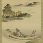 Katsushika Hokusai River Landscape Ferry Boat and Mount Fuji Poster 1842 Wall Art Painting