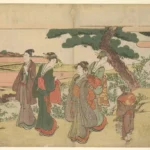Katsushika Hokusai Travelers Pausing Beside a Rice Field Ca Poster 1800 Wall Art Painting