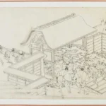 Katsushika Hokusai Workmen Hauling Tree Through Gate From the Hyakunin Isshu Ubaga Etoki Poster 1849 Wall Art Painting