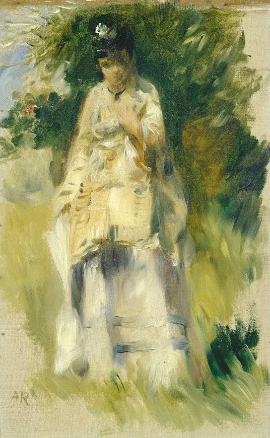 Auguste Renoir Woman Standing by a Tree 1866 Pierre-Auguste Renoir Woman Standing by a Tree Poster 1866 Wall Art Painting - Image 1