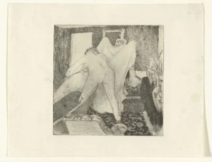 Edgar Degas Vrouw Stapt Uit Bad en Krijgt Handdoek Aangereikt van Vrouw 1879 Poster PrintOvly