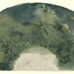 Edgar Degas Waaierblad in Japanse Trant Beschilderd met een Landschap bij Opkomende Maan 1879 Poster PrintOvly