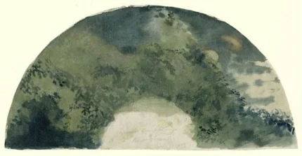 Edgar Degas Waaierblad in Japanse Trant Beschilderd met een Landschap bij Opkomende Maan 1879 Poster PrintOvly