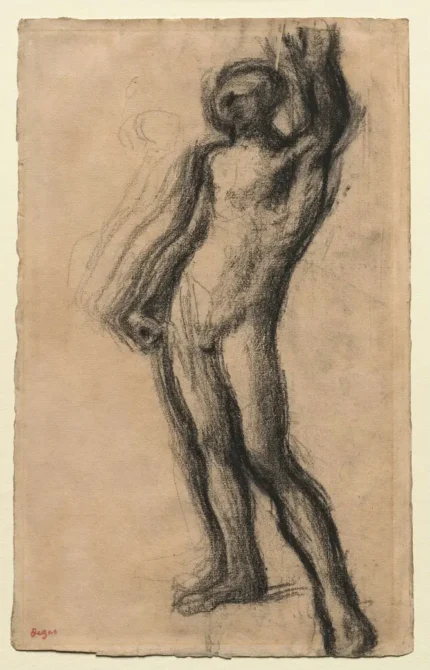 Edgar Degas Nude Man Standing with Left Hand Raised 1857 Poster PrintOvly