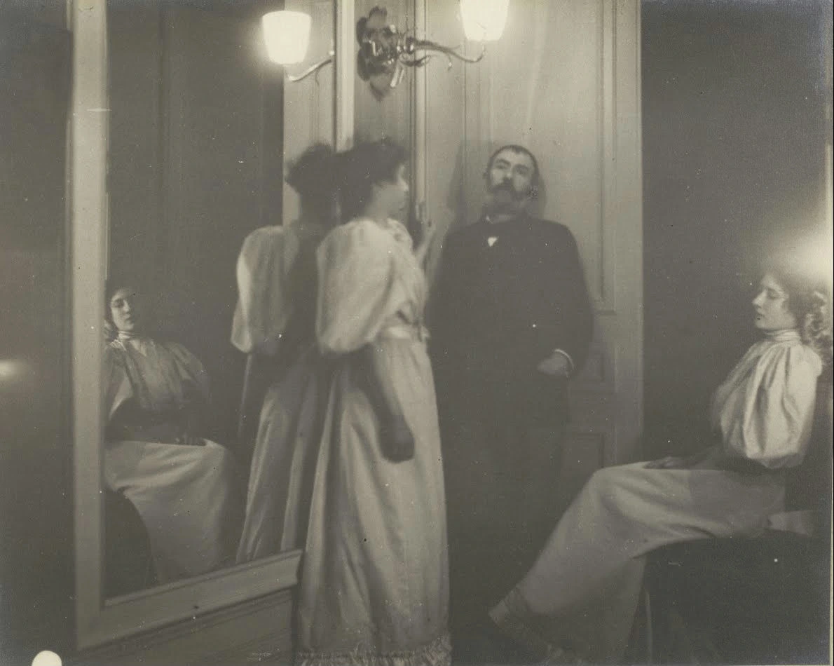 Edgar Degas - Portrait of Henry Lerolle with Two of His Daughters Yvonne and Christine and a Mirror Poster 1895 Edgar Degas Portrait of Henry Lerolle with Two of His Daughters Yvonne and Christine and a Mirror 1895 Poster PrintOvly