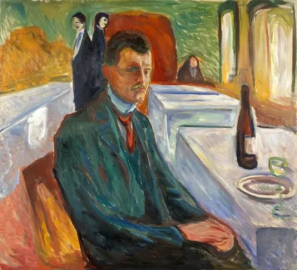 Edvard Munch Self Portrait with a Bottle of Wine 1906 Poster PrintOvly