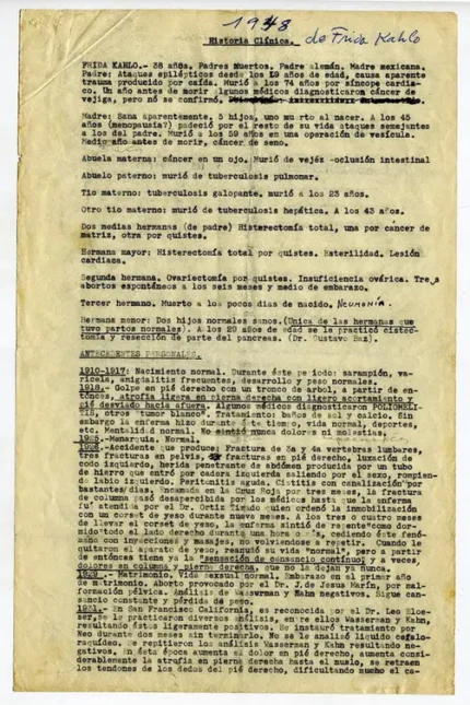 Frida Kahlo Historia Clínica de Frida Kahlo 1948 Poster PrintOvly