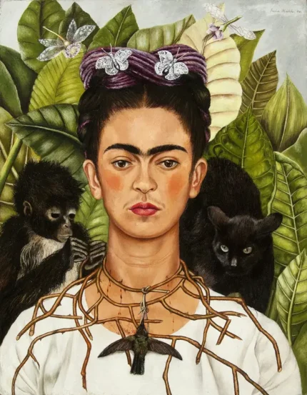 Frida Kahlo Self-Portrait with Thorn Necklace and Hummingbird 1940 Poster PrintOvly