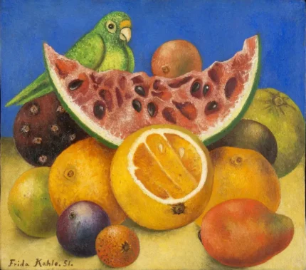 Frida Kahlo Untitled (Still Life with Parrot and Fruit) 1951 Poster PrintOvly