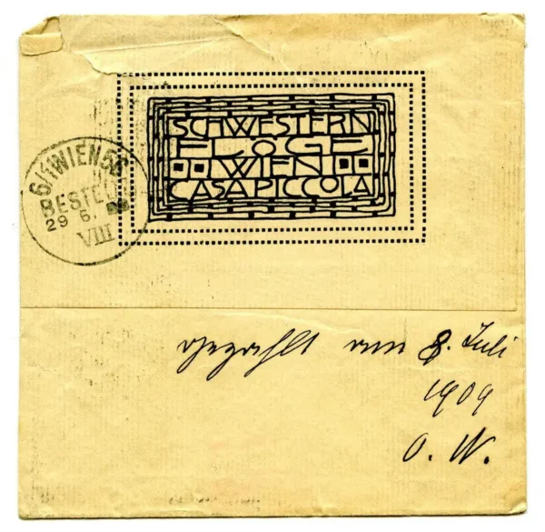 Gustav Klimt Envelope of the Fashion Salon Flöge to Broncia Koller 1905 Poster PrintOvly