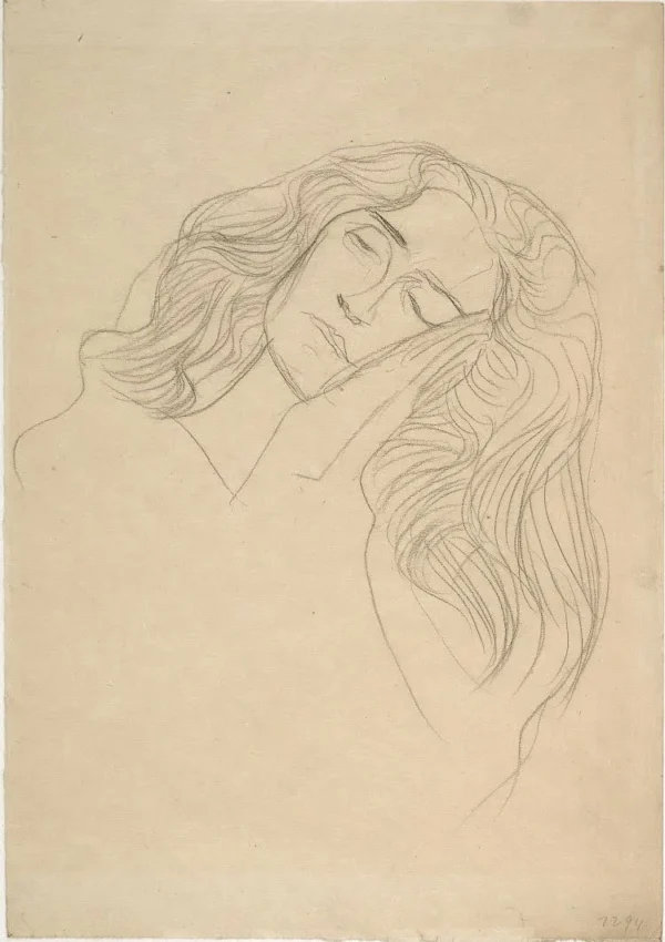 Gustav Klimt Face of a Woman with Her Hands at Her Cheek (Study for Jurisprudence) 1905 Poster PrintOvly