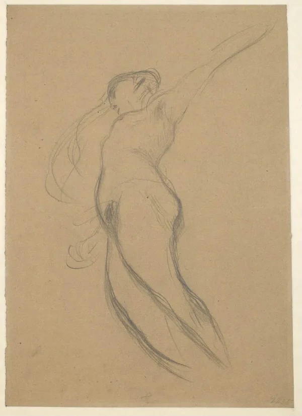 Gustav Klimt Floating Female Figure in Profile with Flowing Hair (Study for the Oil Sketch for Medicine) 1905 Poster PrintOvly
