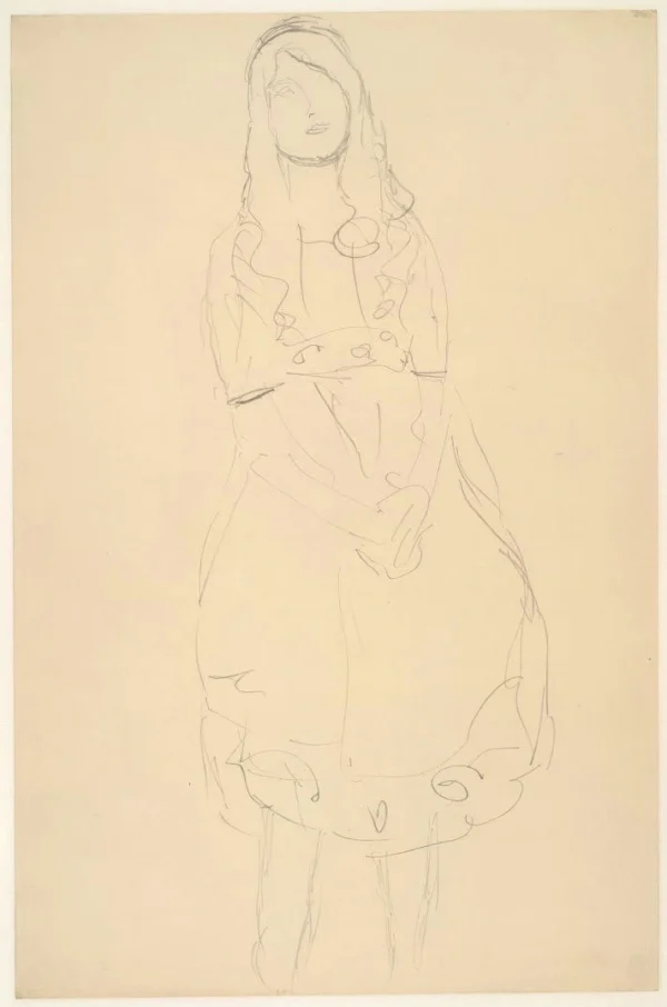 Gustav Klimt Girl Standing with Hands Clasped (Study for the Portrait Mäda Primavesi) 1905 Poster PrintOvly
