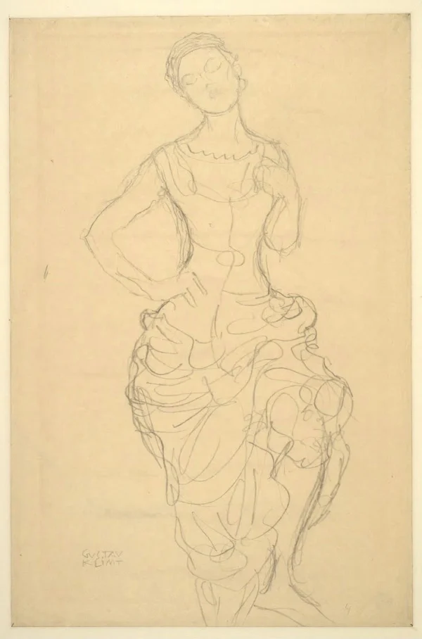 Gustav Klimt Girl with Puffy Dress (Study for the Virgin) 1905 Poster PrintOvly