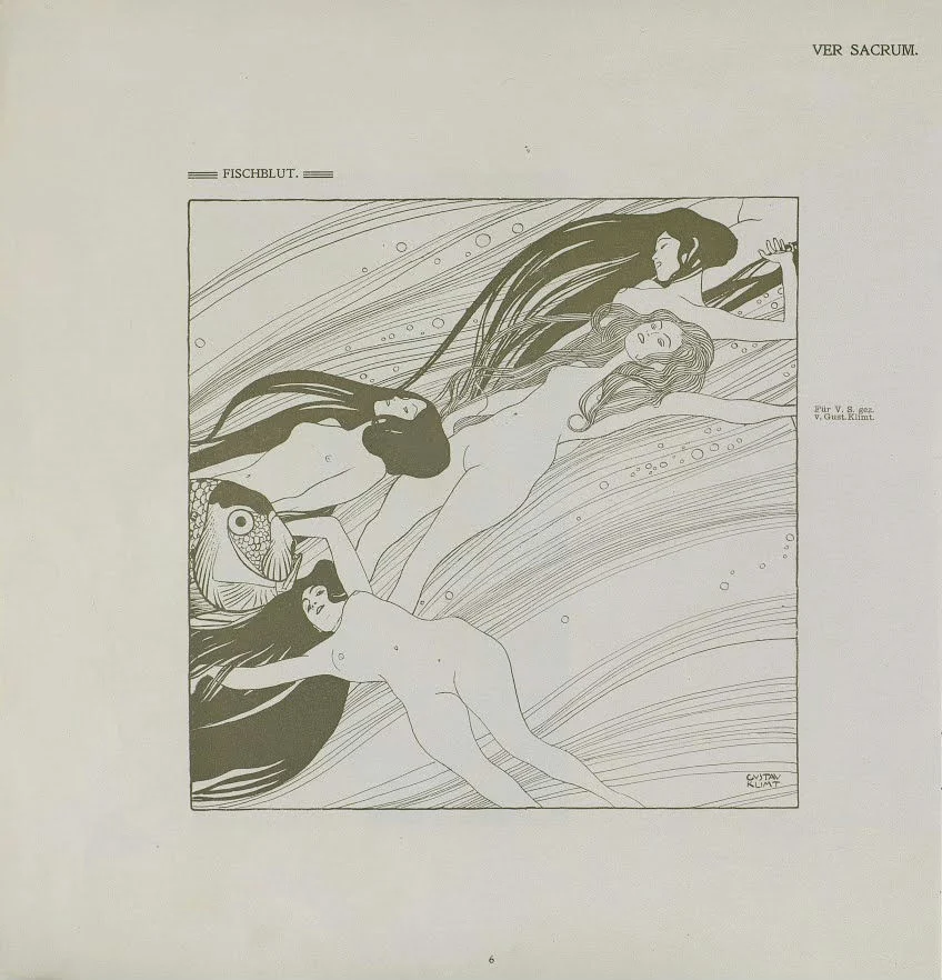 Gustav Klimt - Gustav Klimt Fish Blood in Ver Sacrum H 3 Poster 1905 Gustav Klimt Gustav Klimt Fish Blood in Ver Sacrum H 3 1905 Poster PrintOvly