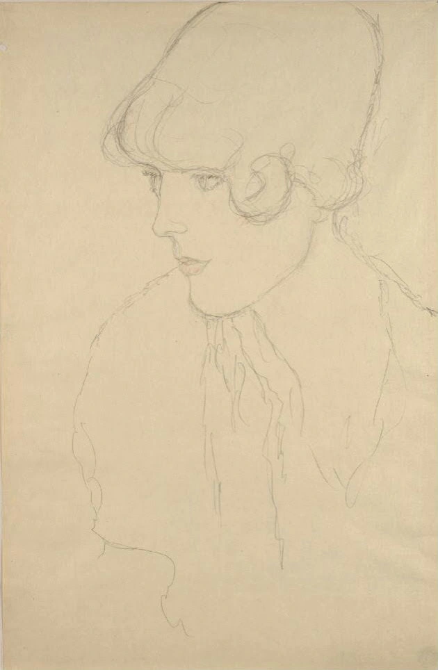 Gustav Klimt - Head and Shoulders Portrait of Woman in Three Quarter Profile C Poster 1905 Gustav Klimt Head and Shoulders Portrait of Woman in Three Quarter Profile C 1905 Poster PrintOvly