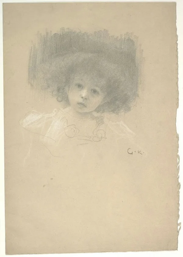 Gustav Klimt Head and Shoulders Portrait of a Child (Study for Love) 1905 Poster PrintOvly