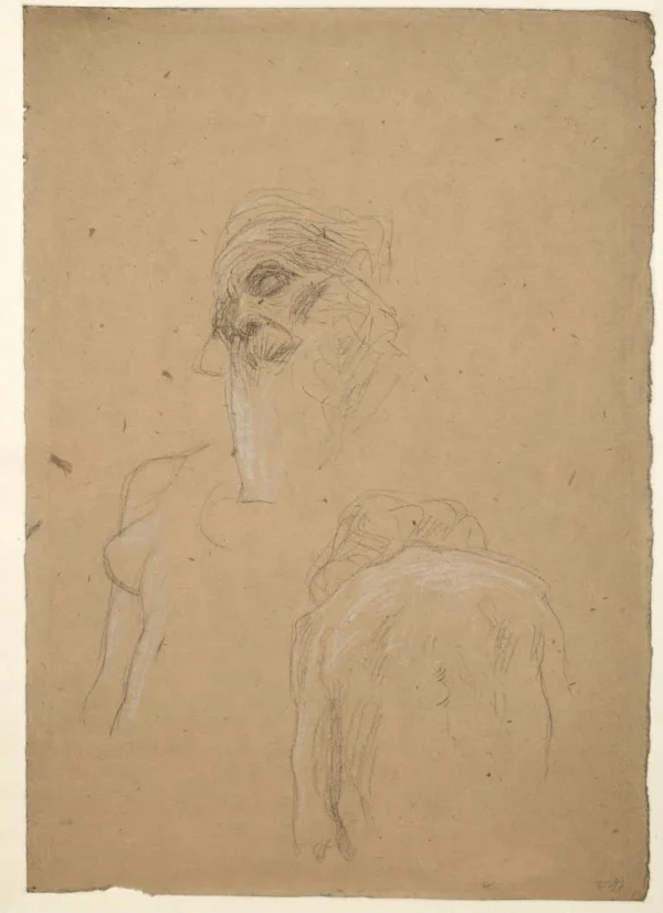 Gustav Klimt Head of an Old Man Seated Female Nude Seen From Behind of a Female Torso (Studies for the First V 1905 Poster PrintOvly