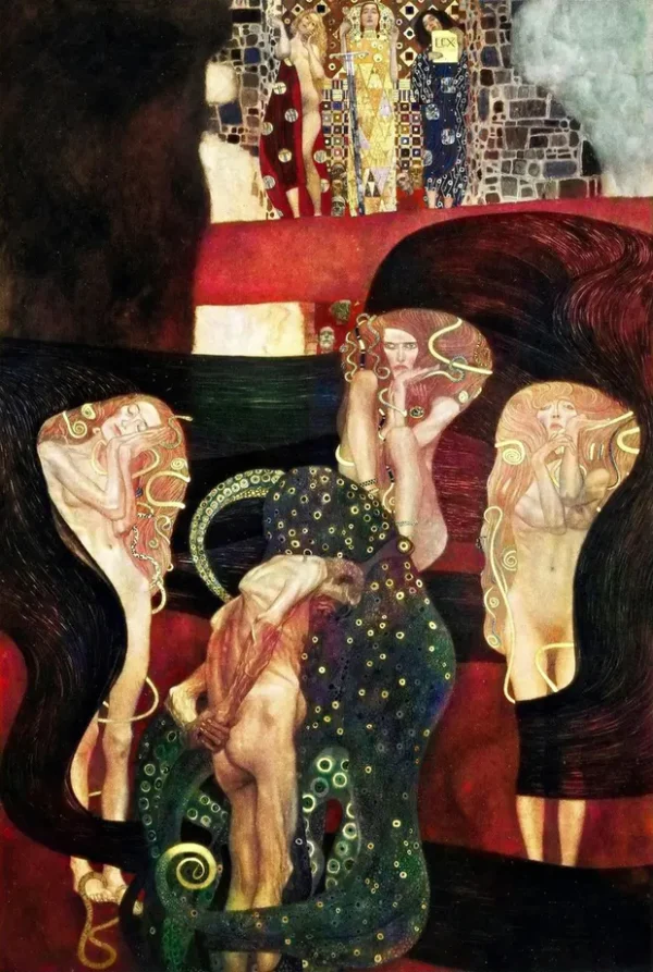 Gustav Klimt Jurisprudence (Recolored with Artificial Intelligence) 1905 Poster PrintOvly