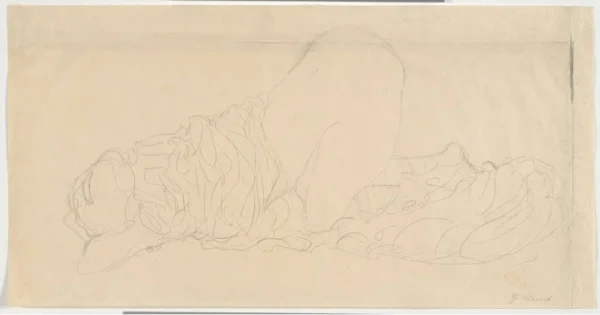 Gustav Klimt Kauernde Weibliche Figur Nach Links Mit Hochgeschobenen Hemd Frühe Studie Zur Leda 1905 Poster PrintOvly