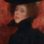 Gustav Klimt Lady with Cape and Hat in Front of Red Background 1905 Poster PrintOvly