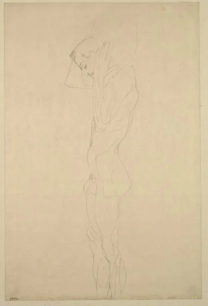 Gustav Klimt Male Nude in Profile with Weight on His Neck 1905 Poster PrintOvly