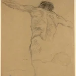 Gustav Klimt Male Nude with Arms Spread Seem From Behind Repetition of Head and Shoulder Area (Study for the Oil Sketc 1905 Poster PrintOvly
