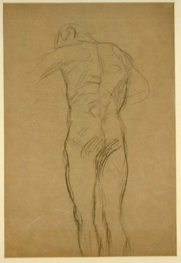 Gustav Klimt Male Nude with Outstretched Left Arm Seen From Behind (Study for the Oil Sketch of Philosophy) 1905 Poster PrintOvly