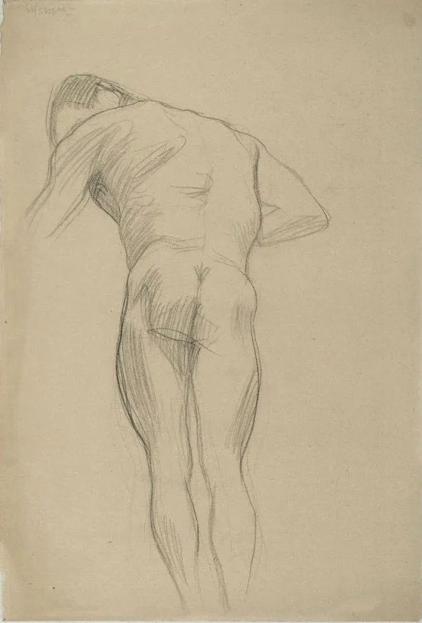 Gustav Klimt Male Nude with Outstretched Left Arm Seen From Behind (Study for the Transfer Sketch for Philosophy) 189 1905 Poster PrintOvly