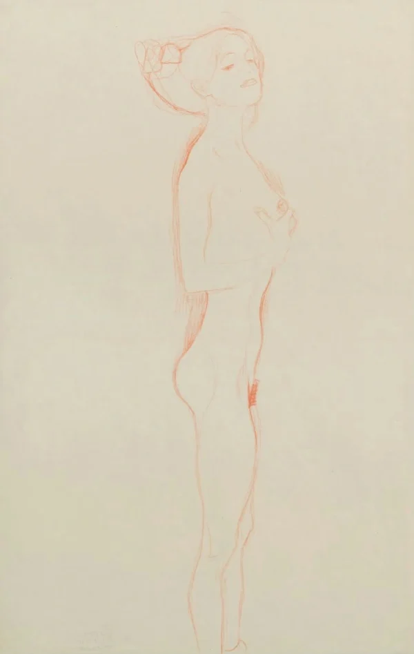 Gustav Klimt Naked Girl Standing with Right Hand to Breast 1905 Poster PrintOvly