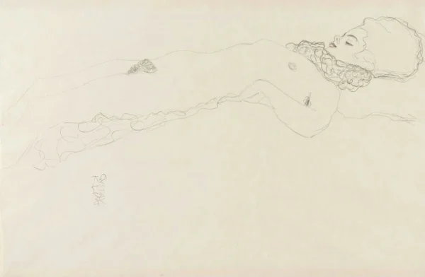 Gustav Klimt Naked Girl with Ruff Lying 1905 Poster PrintOvly