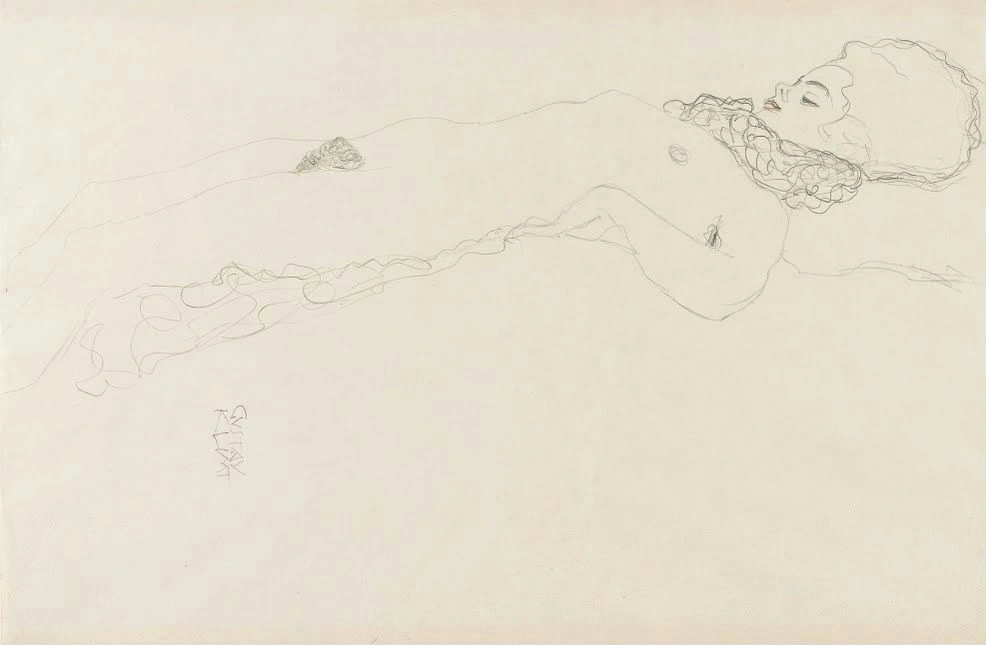 Gustav Klimt - Naked Girl with Ruff Lying Poster 1905 Gustav Klimt Naked Girl with Ruff Lying 1905 Poster PrintOvly