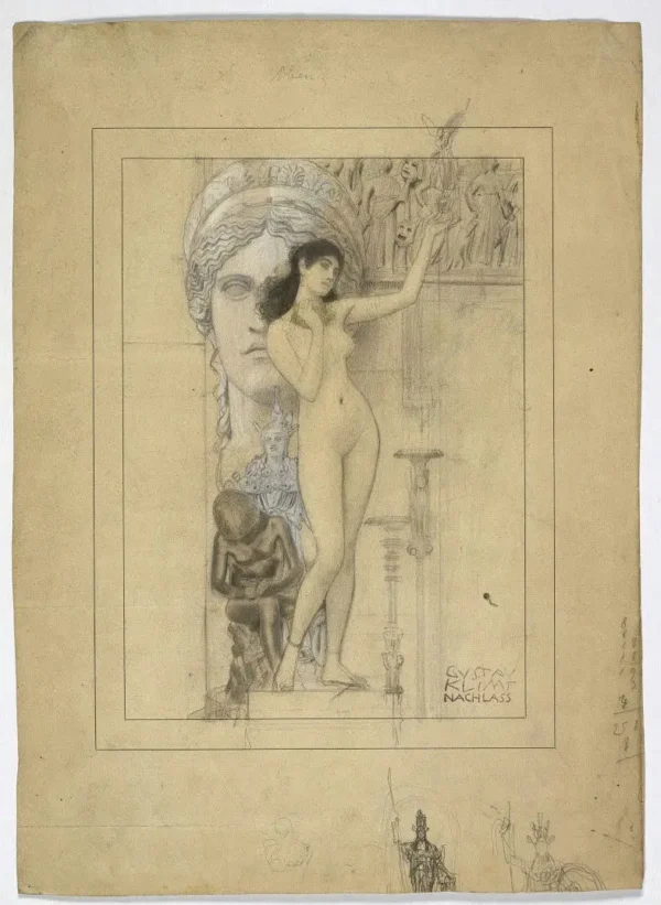 Gustav Klimt Preliminary Drawing for Allegory of Sculpture 1905 Poster PrintOvly