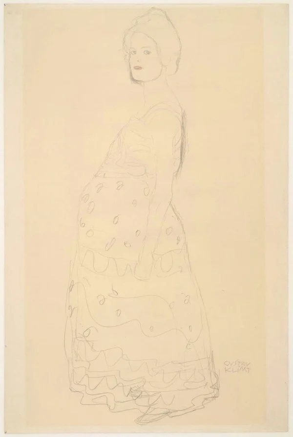 Gustav Klimt Profile of Clothed Pregnant Woman with Her Face Turned to the Viewer (Study for Hope Ii) 1905 Poster PrintOvly