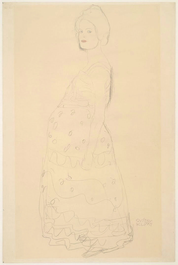Gustav Klimt - Profile of Clothed Pregnant Woman with Her Face Turned to the Viewer (Study for Hope Ii) Poster 1905 Gustav Klimt Profile of Clothed Pregnant Woman with Her Face Turned to the Viewer (Study for Hope Ii) 1905 Poster PrintOvly