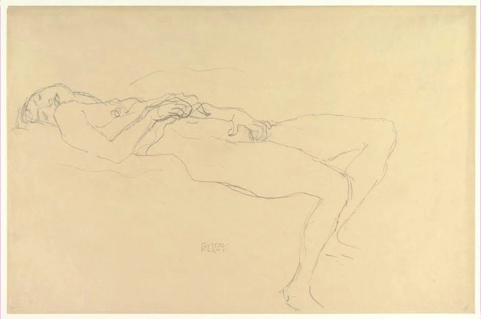 Gustav Klimt - Reclining Nude Poster 1905 Gustav Klimt Reclining Nude 1905 Poster PrintOvly