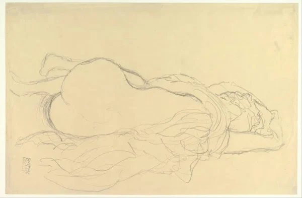 Gustav Klimt Reclining Nude with Drapery Back View 1905 Poster PrintOvly