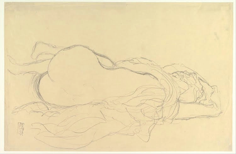 Gustav Klimt - Reclining Nude with Drapery Back View Poster 1905 Gustav Klimt Reclining Nude with Drapery Back View 1905 Poster PrintOvly