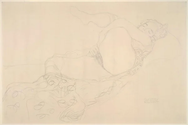 Gustav Klimt Reclining Nude with Leg Raised 1905 Poster PrintOvly