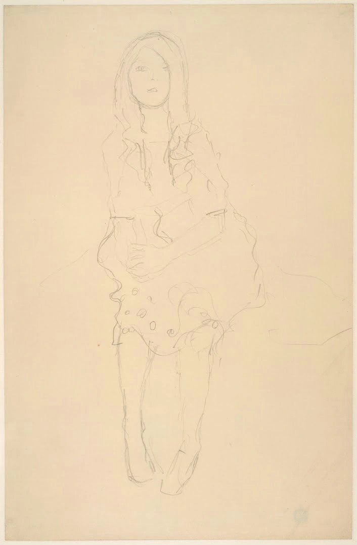 Gustav Klimt - Seated Girl Seen From the Front (Study for the Portrait Mäda Primavesi) Poster 1905 Gustav Klimt Seated Girl Seen From the Front (Study for the Portrait Mäda Primavesi) 1905 Poster PrintOvly