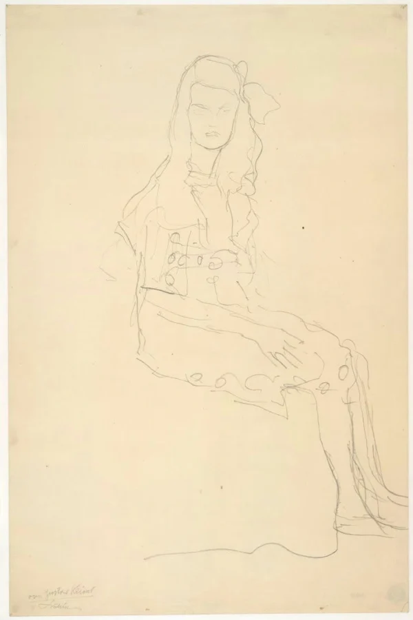 Gustav Klimt Seated Girl Seen From the Side (Study for the Portrait Mäda Primavesi) 1905 Poster PrintOvly