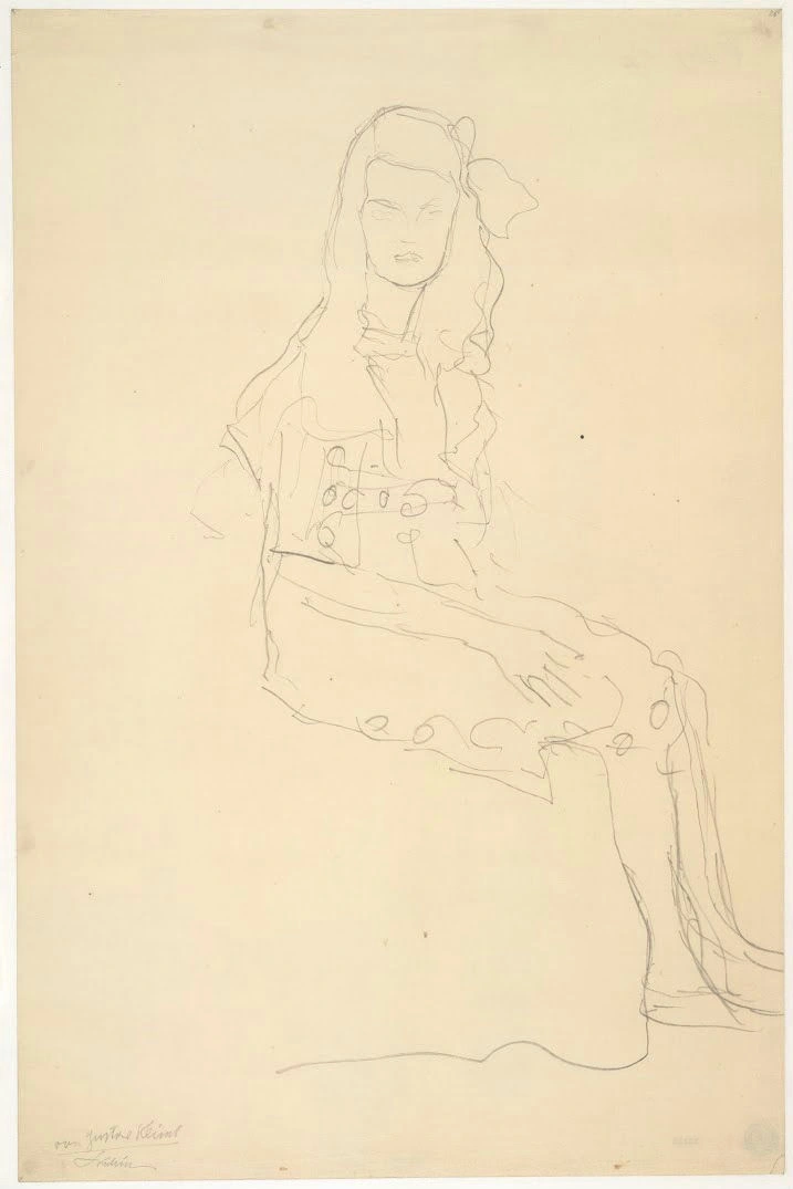 Gustav Klimt - Seated Girl Seen From the Side (Study for the Portrait Mäda Primavesi) Poster 1905 Gustav Klimt Seated Girl Seen From the Side (Study for the Portrait Mäda Primavesi) 1905 Poster PrintOvly