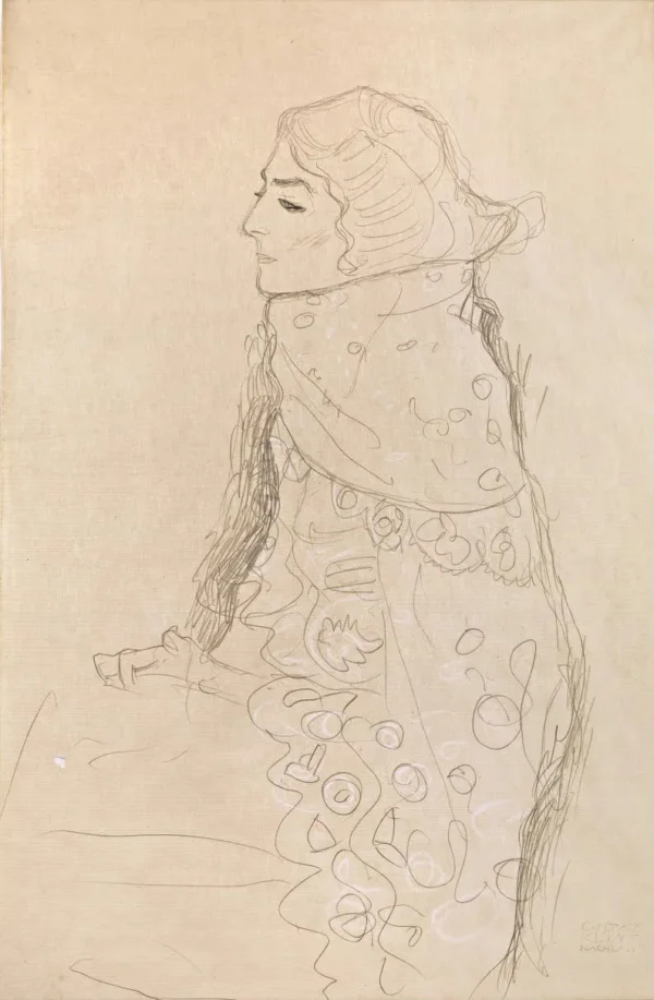 Gustav Klimt Seated Lady with Ornamented Cape in Profile From the Left 1905 Poster PrintOvly