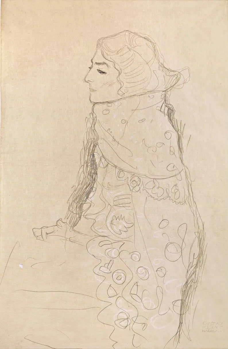 Gustav Klimt - Seated Lady with Ornamented Cape in Profile From the Left Poster 1905 Gustav Klimt Seated Lady with Ornamented Cape in Profile From the Left 1905 Poster PrintOvly