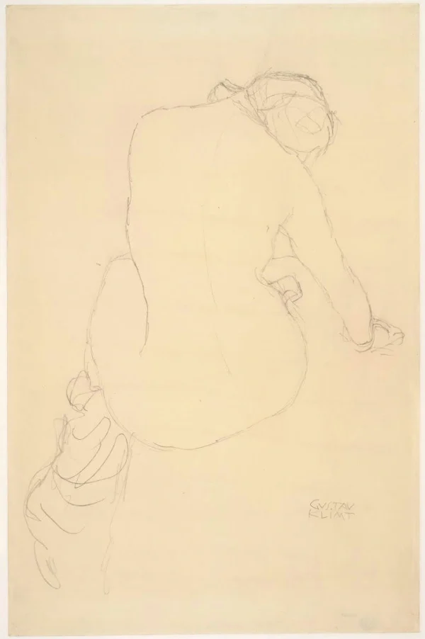 Gustav Klimt Seated Nude Seem From Behind (Study for the Virgin) 1905 Poster PrintOvly