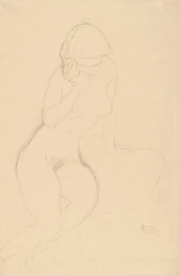 Gustav Klimt Seated Nude with Hand at Cheek 1905 Poster PrintOvly